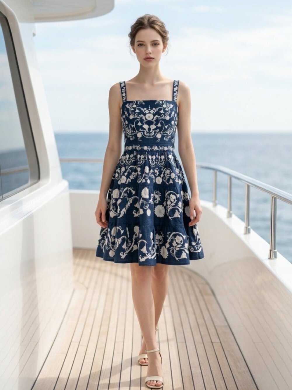 NWT Caroline Constas Blue Floral Linen Blend Mini Dress M